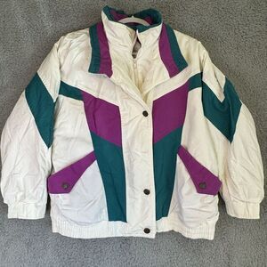 Vintage 1980/1990s Be In The Current Seen White Teal Purple Quilted Jacket Large